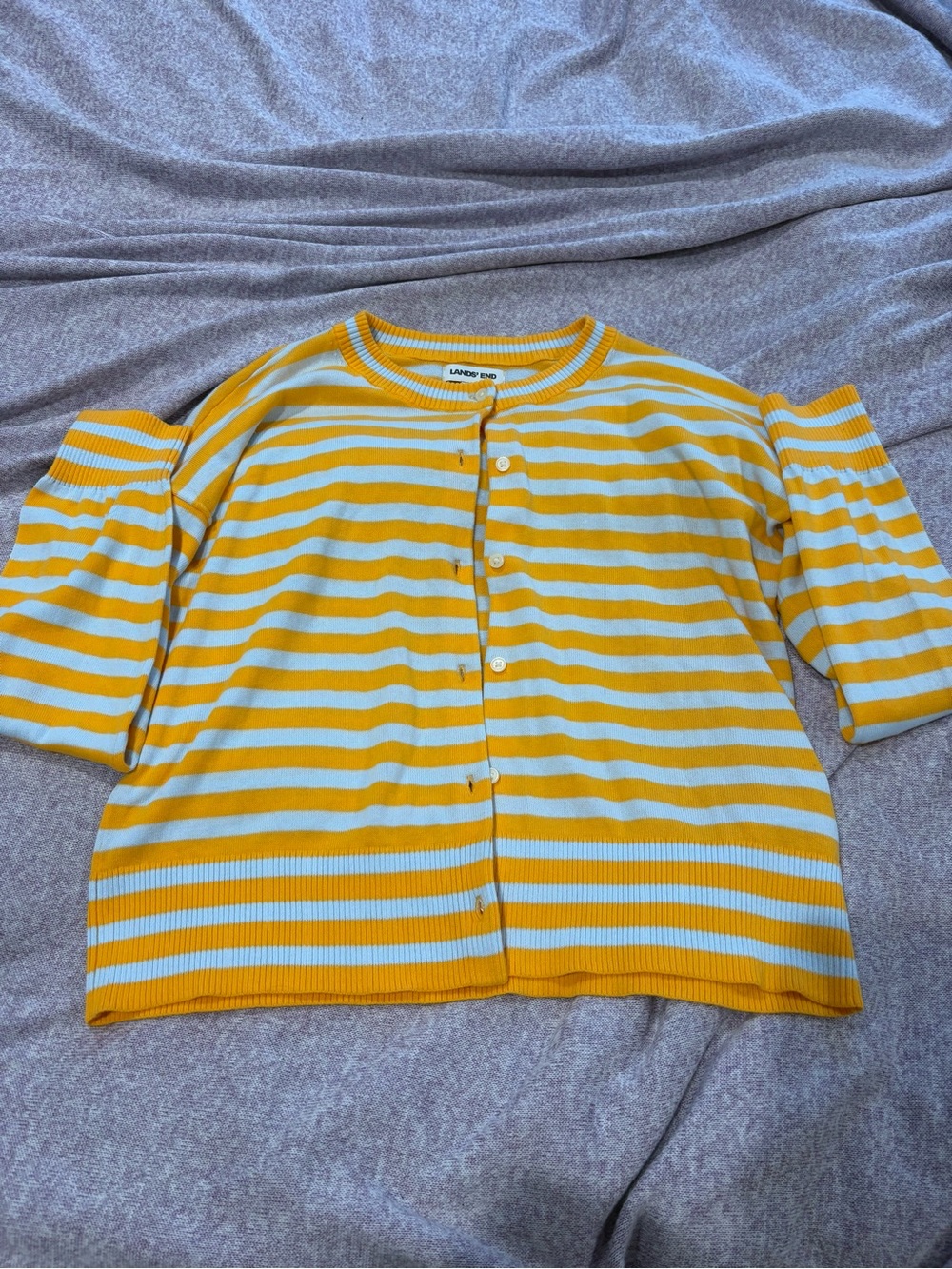 Lands End Yellow & Light Blue Striped Cardigan